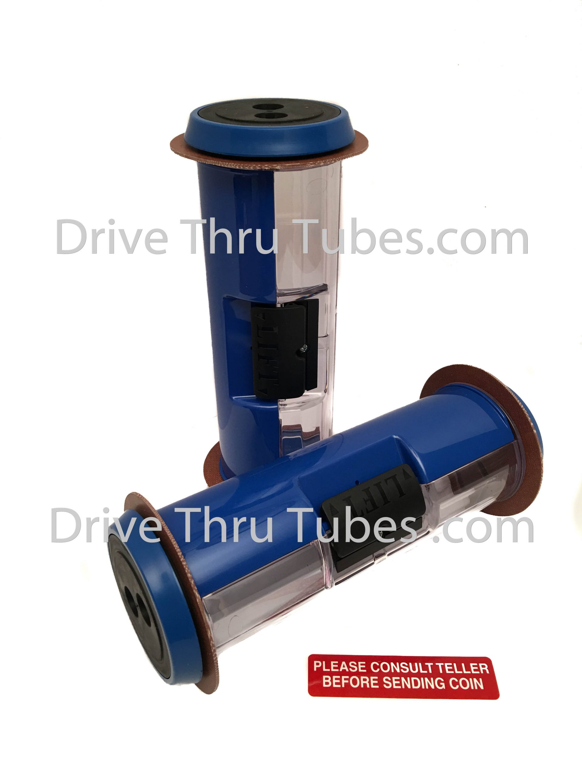 Banking Drive Thru Carrier - Half Blue Half Clear 4.5 Inch Side Opening Tube
