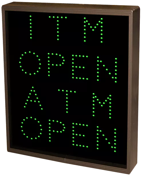 ITM | OPEN | CLOSED | ATM | OPEN | CLOSED LED Sign TCL2418GGRGGR-J150 (120-277 VAC) (36292) 1 ITM | OPEN | CLOSED | ATM | OPEN | CLOSED LED Sign TCL2418GGRGGR-J150 (120-277 VAC) (36292) 1