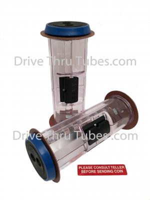 S501T, Straight Body Banking Drive Thru Carrier Clear With Blue Ends. S501T, Straight Body Banking Drive Thru Carrier Clear With Blue Ends.