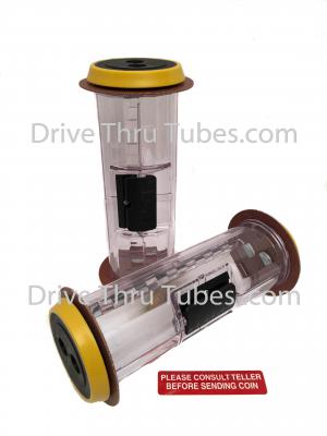 S503T, Straight Body Banking Drive Thru Carrier Clear With Yellow Ends.