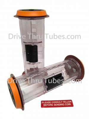 S506T, Straight Body Banking Drive Thru Carrier Clear With Orange Ends.